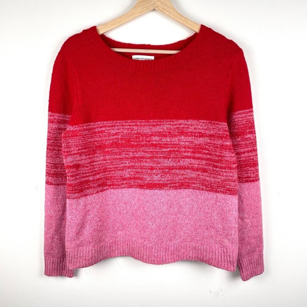 Cupcakes and Cashmere Colorblock Ombre Sweater Womens M Red Pink Knit Pullover